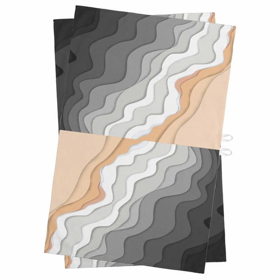 Grey Geometric Beach Kitchen Towels Set of 2, Water Absorbent Dish Towel, Ombre Waves Moire Abstract Art Decorative Hand Towels - Quick Drying Cloth for Cooking Baking, 18x28 Inch