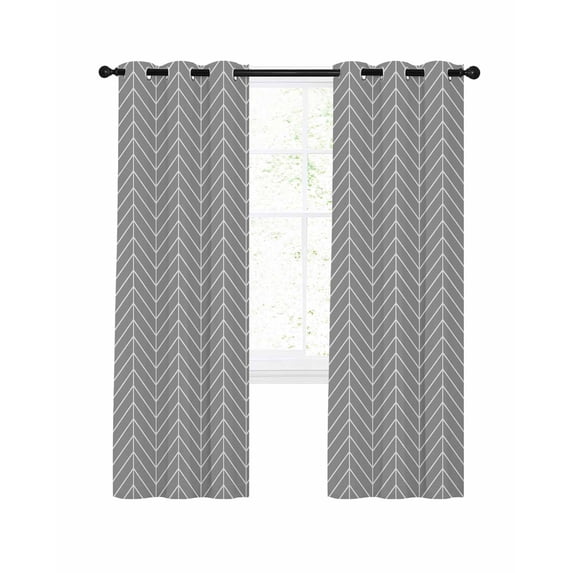 Grey Geometric Blackout Curtains, Light Blocking Print Window Curtains, Modern Pure Color Abstract Striped Thermal Insulated Window Drapes for Living Room Kitchen Cafe 2 Panels, 84"W x 84"L