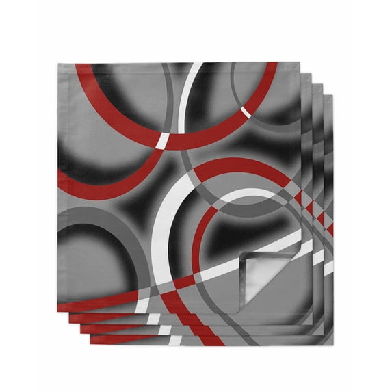 Grey Geometric Cloth Napkins Set of 4 Reusable Dinner Napkins, Modern Abstract Black White Red Striped Cocktail Napkin Washable Table Napkins for Wedding/Holiday Party/Baby Shower 20"x20"