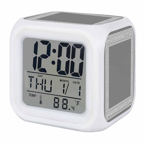 Grey Geometric Digital Alarm Clock for Bedrooms, Smart LED Alarm Clock with 7 Color Changing Night Light, Bohemia Tribal Farm Tribal Patterned Silent Wake Up Clocks for Sleep Study Cooking 3.2"x3.2"