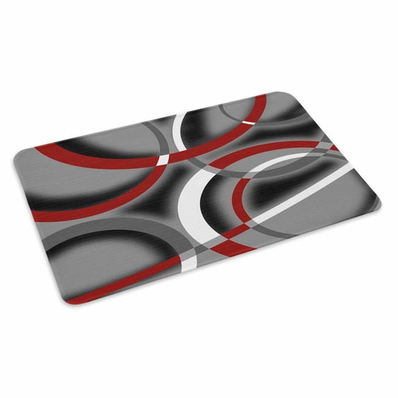 Grey Geometric Doormat Outdoor Entrance 18"x30", Modern Abstract Black White Red Striped Absorb Moisture Dirt Door Mats, Non-Slip Rubber Backing Floor Mats Indoor, Low-Profile Front Door Rugs