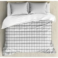 thumbnail image 1 of Grey Geometric Duvet Cover Set Queen Size, Harlequin Style Pattern with Diamonds Elongated Square Shapes Print, Decorative 3 Piece Bedding Set with 2 Pillow Shams, Pale Grey and White, by Ambesonne, 1 of 3