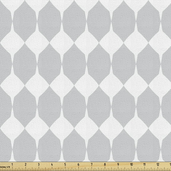 Ambesonne Grey Geometric Fabric by the Yard Upholstery, Rhombus Mosaic Tile, 1 Yard, Pale Grey and White