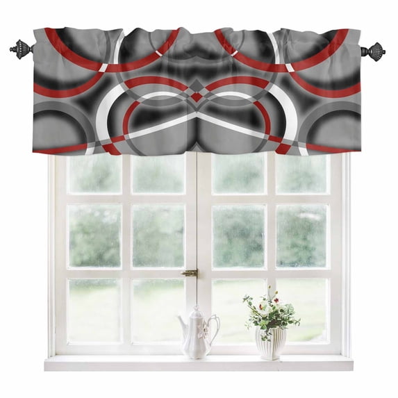Grey Geometric Kitchen Valances for Windows 42x12 Inch Kitchen Curtains Valances Rod Pocket Modern Abstract Black White Red Striped Bathroom Window Valances for Window Treatment Decor