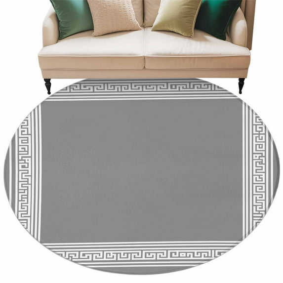 Grey Geometric Large Area Rugs for Bedroom Living Room, Soft Non Slip Carpet Bedside Rug, Bohemia Tribal Farm Tribal Patterned Round Floor Cover Kitchen Accent Rug 8' for Dining Room/Office