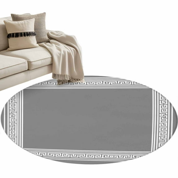 Grey Geometric Large Area Rugs for Bedroom Living Room, Soft Non Slip Carpet Bedside Rug, Bohemia Tribal Farm Tribal Patterned Round Floor Cover Kitchen Accent Rug 3.3' for Dining Room/Office
