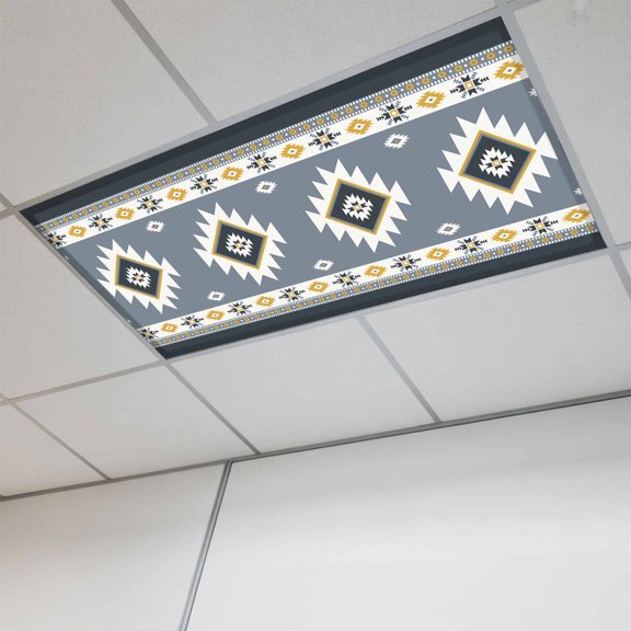 Grey Geometric Magnetic Fluorescent Light Covers for Ceiling Lights 2x4Ft, Boho Aztec Southwest Abstract Plaid Office Classroom Kitchen Drop Ceiling Light Covers Lighting Filters Shade Panel 1 Pack
