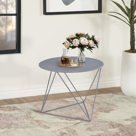 Grey Geometric Metal Base Accent Table for Home Decor with Modern Flair