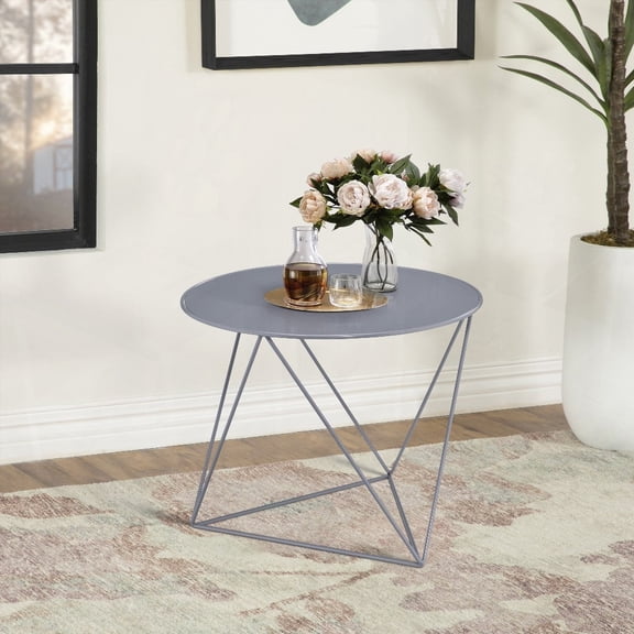Grey Geometric Metal Base Accent Table for Modern Spaces