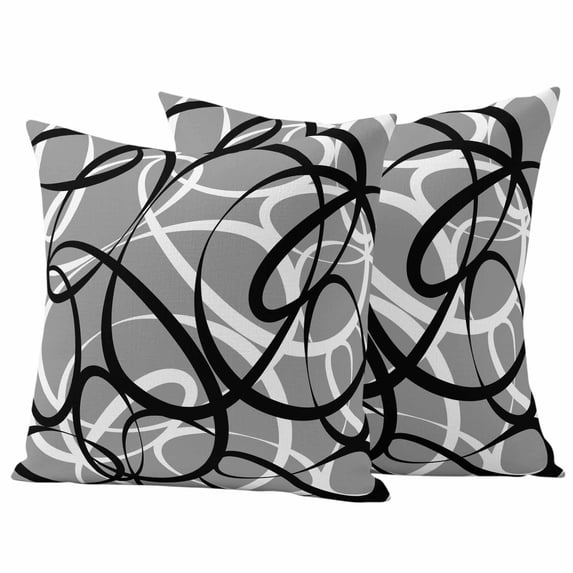 Grey Geometric Outdoor Waterproof Pillow Covers, Retro Black White Abstract Striped Lines Decorative Square Throw Pillowcase Sofa Cushion Sham for Patio/Couch/Chair, 20"x20" 2 Pack