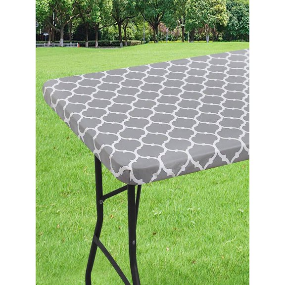 Grey Geometric Pattern Waterproof Elastic Tablecloth Set 3pcs 72x30 Inch