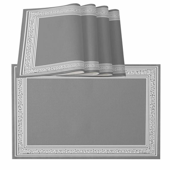 Grey Geometric Placemats for Dinning Table Set of 6, Bohemia Tribal Farm Tribal Patterned Burlap Kitchen Place Mats Waterproof Cloth Table Mats, Indoor Outdoor Placemats Easy Clean Dinner Decor
