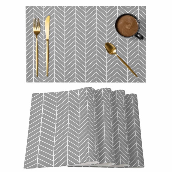 Grey Geometric Placemats Set of 4, Modern Pure Color Abstract Striped Placemats for Dining Table, Place Mats for Kitchen Tabletop, Waterproof Wipeable Dining Table Mats Set