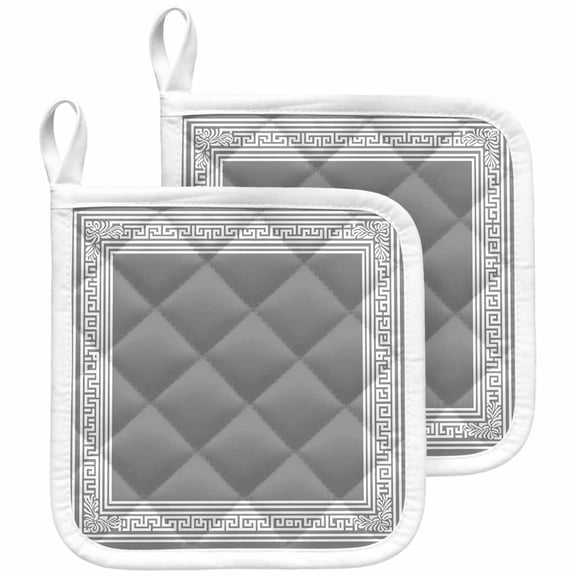 Grey Geometric Pot Holders for Kitchen Heatproof Potholder, 2 Pack Bohemia Tribal Farm Tribal Patterned Hot Pads Multipurpose Oven Pads Cloth Potholders Trivet for Cooking and Baking