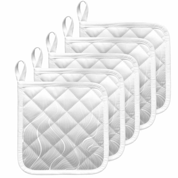 Grey Geometric Pot Holders for Kitchen Heatproof Potholder, 5 Pack Modern White Stripe Abstract Distortion Art Hot Pads Multipurpose Oven Pads Cloth Potholders Trivet for Cooking Baking