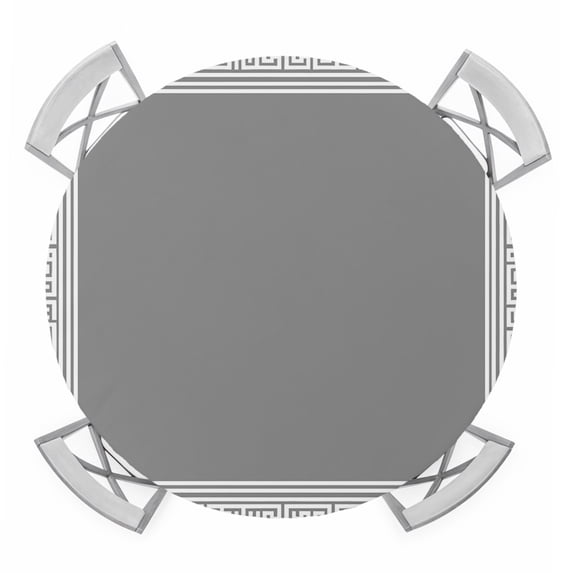 Grey Geometric Round Tablecloth for 45-54 Inch Tables,Fitted Table Cover with Elastic Edge,Bohemia Tribal Farm Tribal Patterned Waterproof Outdoor Table Cloth Protector for Patio Garden Dinner Picnic