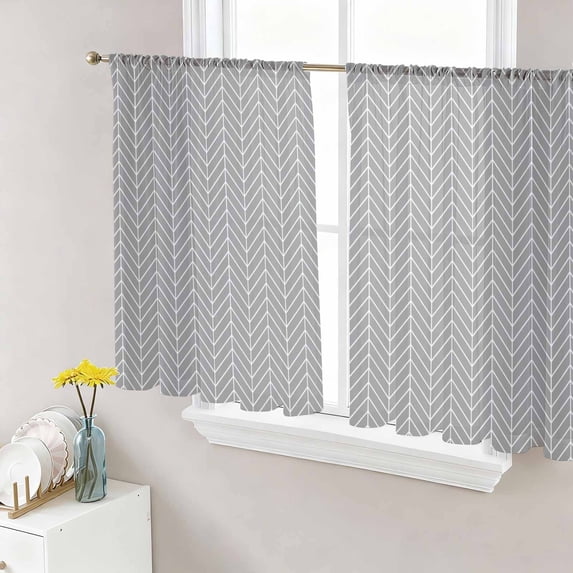 Grey Geometric Sheer Curtains 45 Inch Length 2 Panels Set Window Treatments, Modern Pure Color Abstract Striped Rod Pocket Semi Curtains for Living Room/Bedroom/Kitchen Décor, 104"W x 45"L