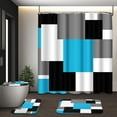 thumbnail image 1 of Grey Geometric Shower Curtain Set with Toilet Lid Cover and Non-Slip Rugs for Bathroom, Black White Checkered 4 Pcs Shower Curtain, Modern Abstract Bathroom Set with 12 Hooks, 1 of 7