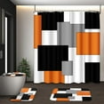 thumbnail image 1 of Orange Geometric Shower Curtain Set with Toilet Lid Cover and Non-Slip Rugs for Bathroom, Black White Grey Checkered 4 Pcs Shower Curtain, Modern Abstract Bathroom Set with 12 Hooks, 1 of 7