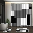 thumbnail image 1 of Grey Geometric Shower Curtain Set with Toilet Lid Cover and Non-Slip Rugs for Bathroom, Black White Checkered 4 Pcs Shower Curtain, Modern Abstract Bathroom Set with 12 Hooks, 1 of 7