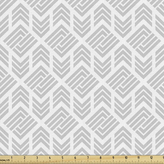 Ambesonne Grey Geometric Fabric by the Yard Upholstery, Zigzags Modern Grid, 2 Yards, Pale Grey and White