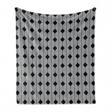 Grey Geometric Soft Flannel Fleece Throw Blanket, Vertical Stripes with Squares Grid Design on a Grey Backdrop, Cozy Plush for Indoor and Outdoor Use, 60" x 80", Charcoal Grey Pale Grey, by Ambesonne