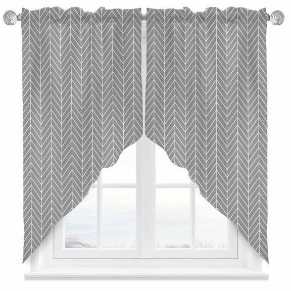 Grey Geometric Swag Curtains Modern Pure Color Abstract Striped Swag Valances for Kitchen Windows, Window Treatment Topper Curtains for Living Room Bedroom Bathroom, 28" W x 36" L