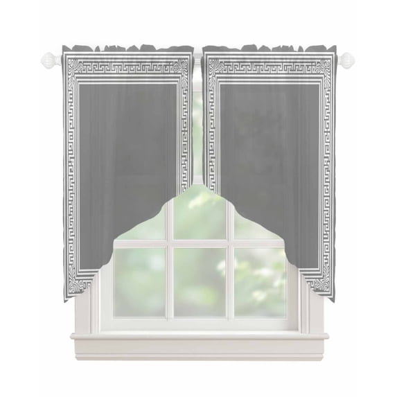 Grey Geometric Swag Valances for Windows, Bohemia Tribal Farm Tribal Patterned Rod Pocket Sheer Valances for Large Windows, Swag Toppers Light Filtering for Kitchen Living Room 2 Panels 36''x45''
