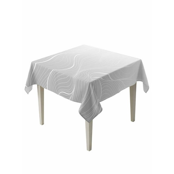 Grey Geometric Table Cloth, Modern White Stripe Abstract Distortion Art Waterproof Tablecloth for Square Tables, Reusable Washable Fabric Table Cover for Restaurant Kitchen Dining Tables 54"x54"