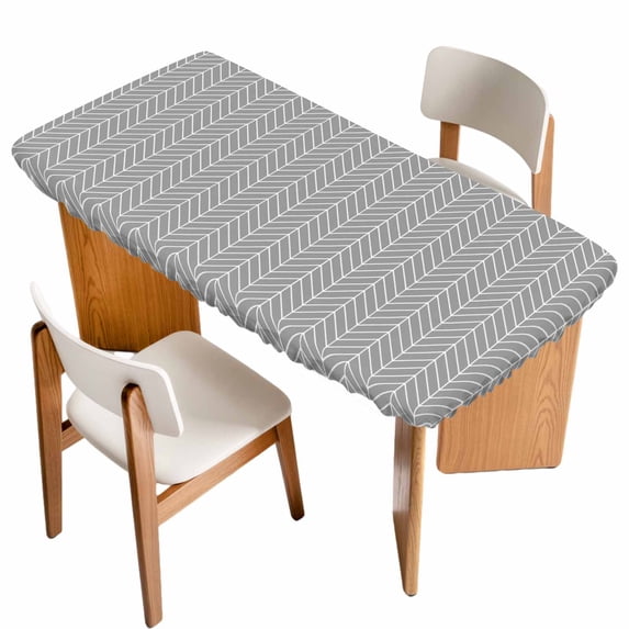 Grey Geometric Table Cloths for 6 Foot Rectangle Tables, Modern Pure Color Abstract Striped Patio Waterproof Elastic Fitted Tablecloths, Washable Rectangular Table Cover for Camping