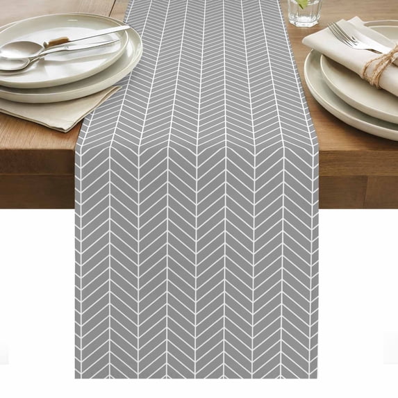 Grey Geometric Table Runner - 36 Inch Long, Kitchen Dining Table Runner Dresser Scarves, Modern Pure Color Abstract Striped Farmhouse Decor for Coffee Tables Wedding Party Banquet