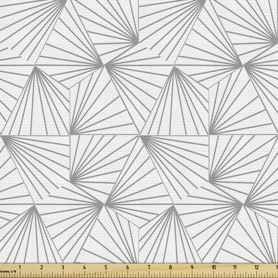Ambesonne Grey Geometric Fabric by the Yard Upholstery, Bursting Lines Retro, 10 Yards, Grey White
