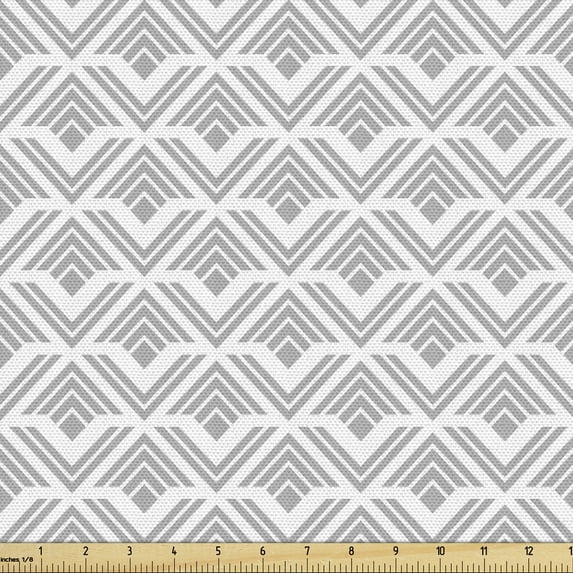 Ambesonne Grey Geometric Fabric by the Yard Upholstery, Monochrome Chevron, 2 Yards, Pale Grey White