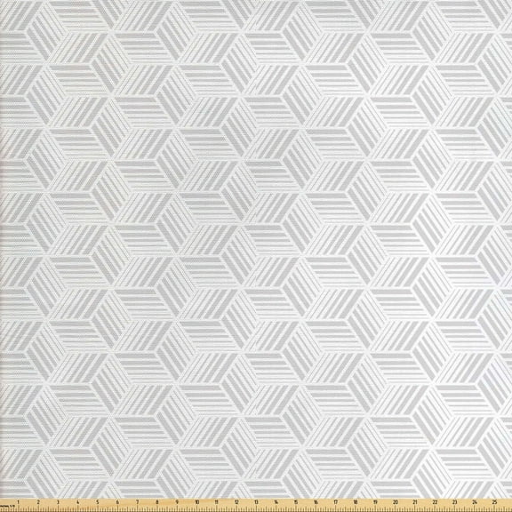 Grey Geometric Upholstery Fabric by the Yard, Optical Illusion Pattern with Striped Cubes or Hexagonal Shapes, Decorative Fabric for DIY and Home Accents, 1 Yard, Pale Grey and White by Ambesonne