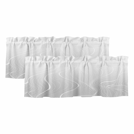 Grey Geometric Valances for Windows, Decorative Rod Pocket Window Valance Curtains, Modern White Stripe Abstract Distortion Art Short Curtain Drapes for Kitchen/Living Room, 2 Panels, 42" W x 12" L