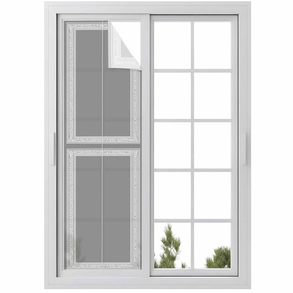 Grey Geometric Window Privacy Film, Bohemia Tribal Farm Tribal Patterned Static Cling UV Sun Blocking Heat Control Window Tint Day and Night, Non-Adhesive One Way Windows Privacy Cover 17.7''x78.7''