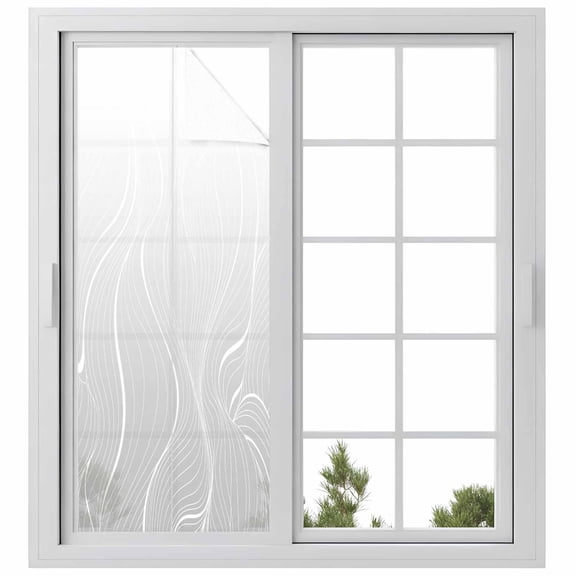 Grey Geometric Window Privacy Film, Modern White Stripe Abstract Distortion Art Static Cling UV Sun Blocking Heat Control Window Tint, Non-Adhesive One Way Windows Privacy Cover 23.6''x59''
