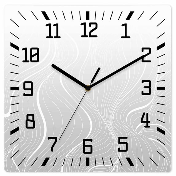 Grey Geometric Wooden Wall Clock Silent Non Ticking, Modern White Stripe Abstract Distortion Art Square Wall Clocks Battery Operated, Decor Clock for Home Office, Living Room, Kitchen, 10 Inch