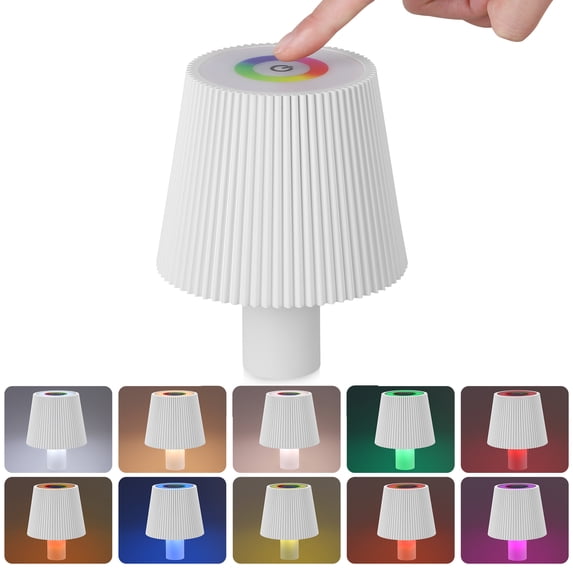 Grey Ghost Gear Modern Cordless White Table Lamp with White Pleated Shade
