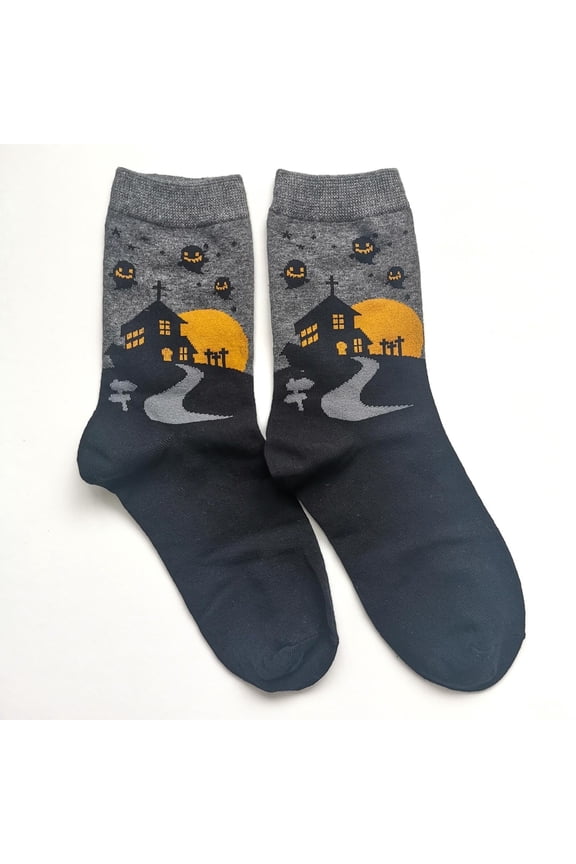 Grey Ghosts Over A Haunted House Socks