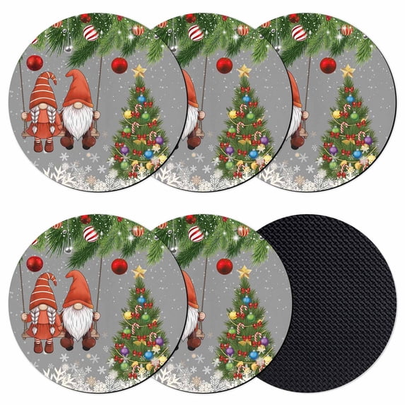 Grey Gnomes Christmas Coasters Set of 6, Absorbent Coasters for Drinks, Xmas Tree Balls Snowflake Coaster for Desk Coffee Table Protection, Home Decor House Warming Gifts 4"
