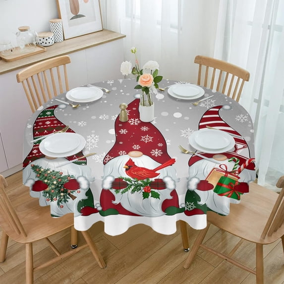 Grey Gnomes Christmas Round Tablecloth 60 Inch - Waterproof Fabric Table Cloth Protector, Xmas Balls Winter Snowflake Tablecloths Washable Table Cover for Kitchen Banquet Coffee Table Party