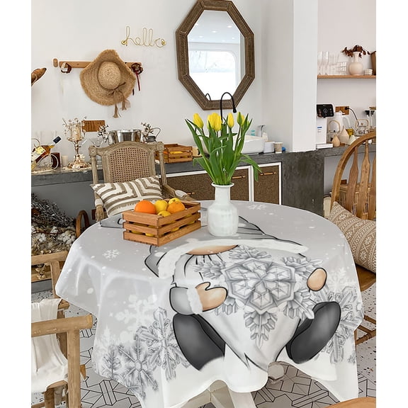 Grey Gnomes Christmas Tablecloth Square Table Cloth 54x54, Waterproof Tablecloth Outdoor Table Cloth, Gray Xmas Snowflake Winter Rustic Washable Table Cover for Kitchen Dining Party