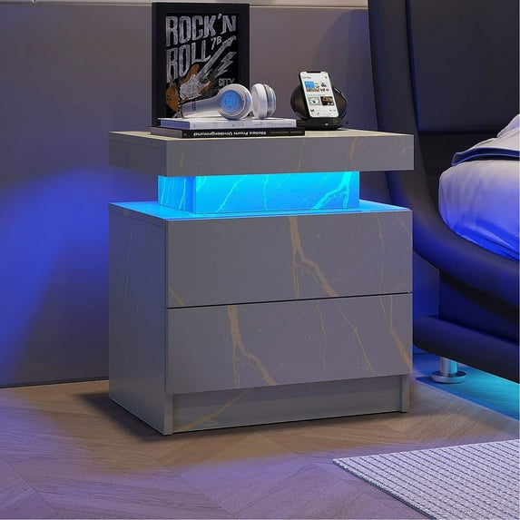 Grey Gold LED Drawer Nightstand | Saves Space in Bedroom, Dining or Game Room | Decorative and Functional for Small Areas