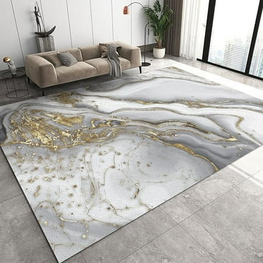 Grey Gold Large Area Rugs, Marble Texture Runner Rugs, Non-Slip Floor Throw Mat, Washable Carpet For Living Room Bedroom Hallway Front Entrance Kitchen Dining 3 x 5ft