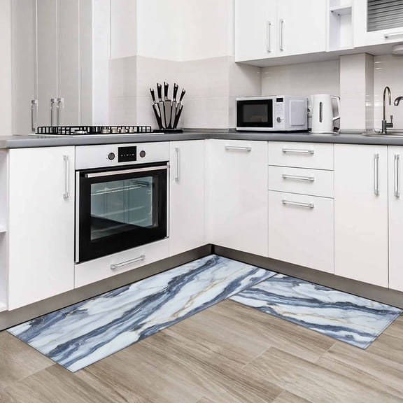 Grey Gold Marble 2 Pieces Non-Slip Kitchen Mat Set Modern Marble Geometric Soft Door Mat with Rubber Backing,Dirtproof Rugs for Entrance Doorway 19.7x31.5in+19.7x63in