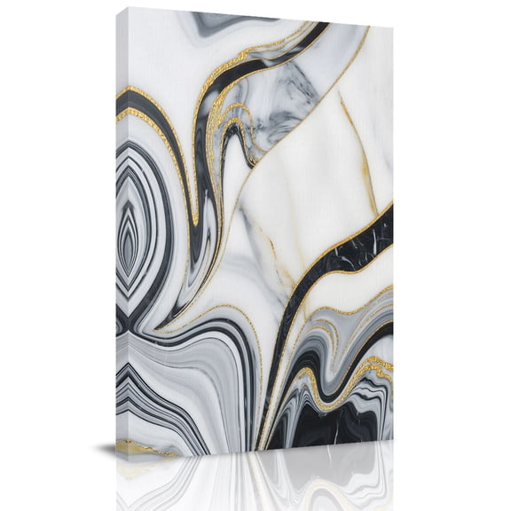 Grey Gold Marble Canvas Wall Art for Living Room, Gradient Marble Modern Abstract Wall Decor Framed Artwork Pictures Ready to Hang for Bedroom Office Home Decor