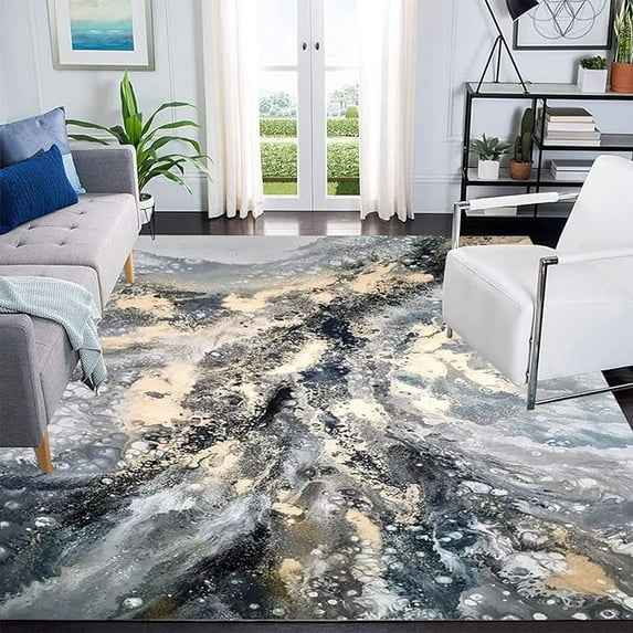 Grey Gold Marble Pattern Area Rug For Living Room Bedroom, Modern Abstract Soft Washable Carpet, Indoor Decorative Rugs With Non-Slip Backing 2 x 3ft