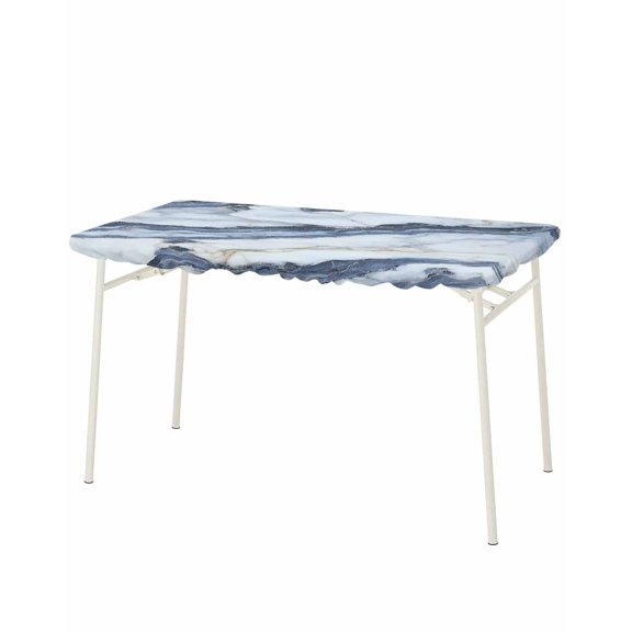 Grey Gold Marble Rectangle Tablecloth, Waterproof Elastic Fitted Table Covers for 8 Foot Tables, 32x96inch Decorative Tablecloths for Picnic, Camping, Indoor, Outdoor, Modern Marble Geometric