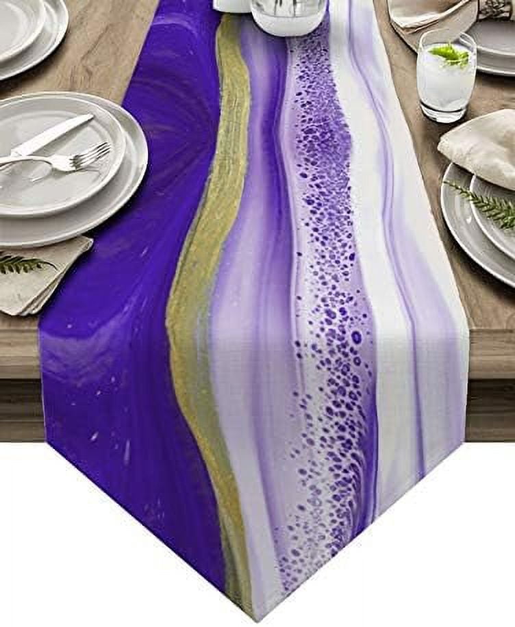 Grey Gold Marble Table RunnerCotton LinenLong 70 Inches Dresser